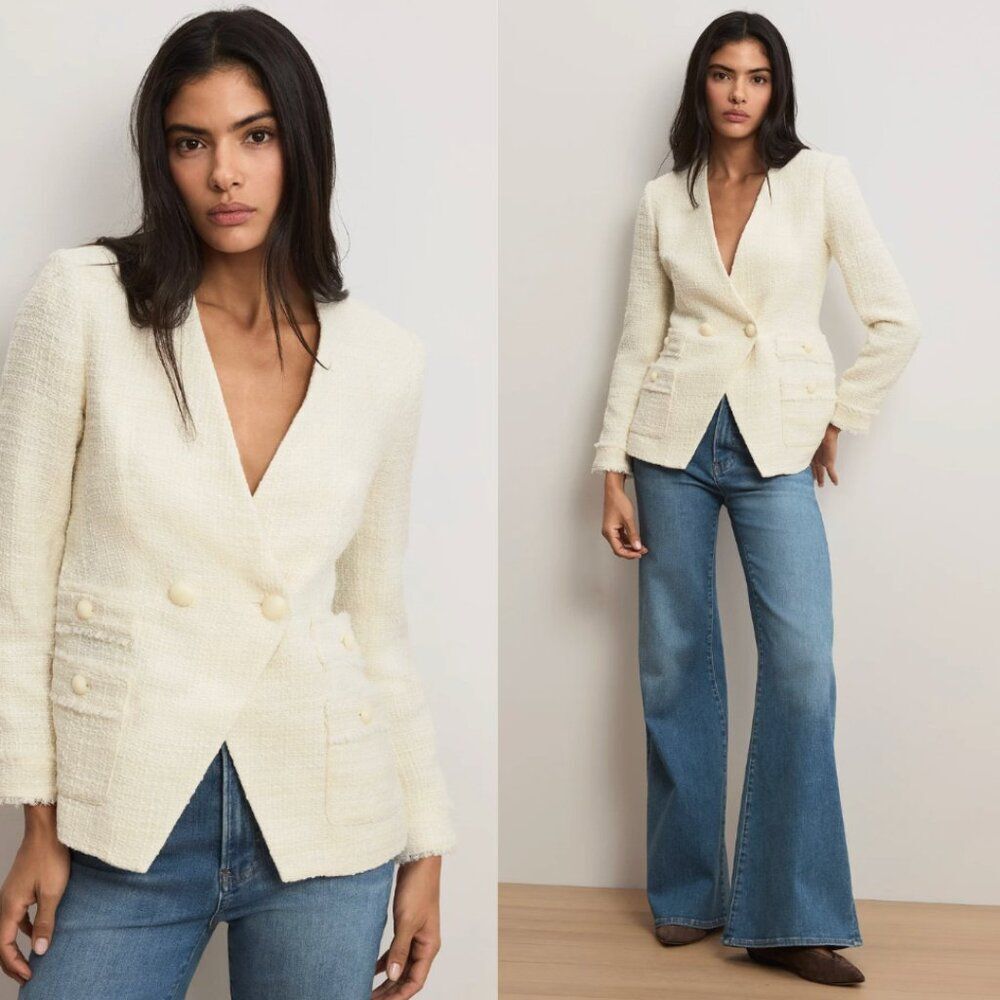 NWT Veronica Beard Yves Tweed Jacket Dove Size 8